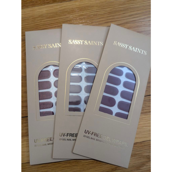 Sassy Saints Other - Sassy Saints UV Free Gel Nail Wraps Set of 3 Rouge Red, Sparkling Ember, Mauve